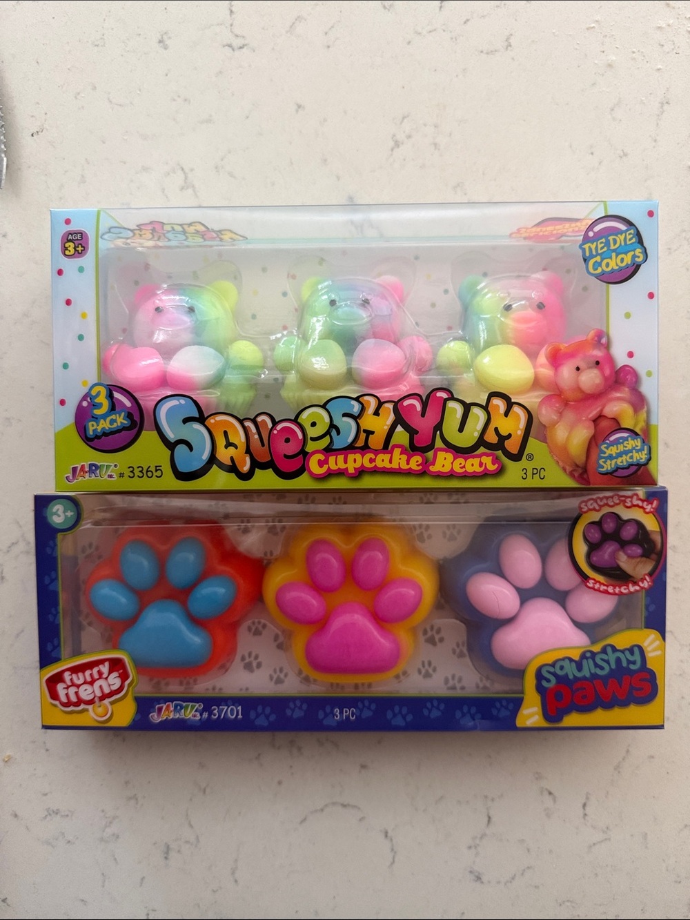 SquishyYum Tie-Dye Cupcake Bear & Paw Fidget Set - Pastel Multi-Color